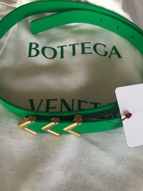 Bottega Veneta Bright Green Leather Belt with Gold Chevron Buckles